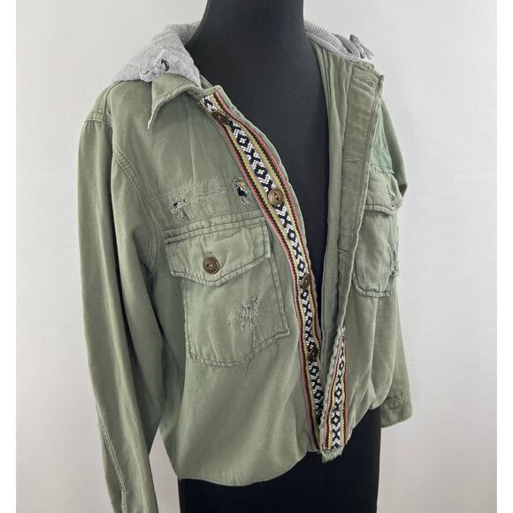 Free People Weekend Wanderer Jacket Knit Hood Military Army Western Tribal XS - Picture 3 of 8